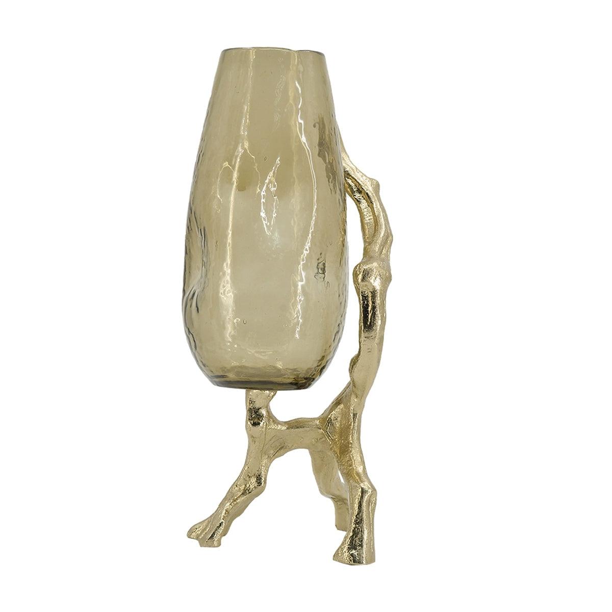 Modern Gold Glass Vase with Metal Stand