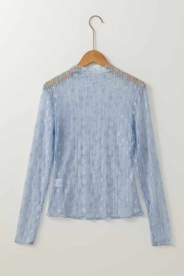 Adalynn Sheer Floral Lace Long Sleeve Top Threaded Pear