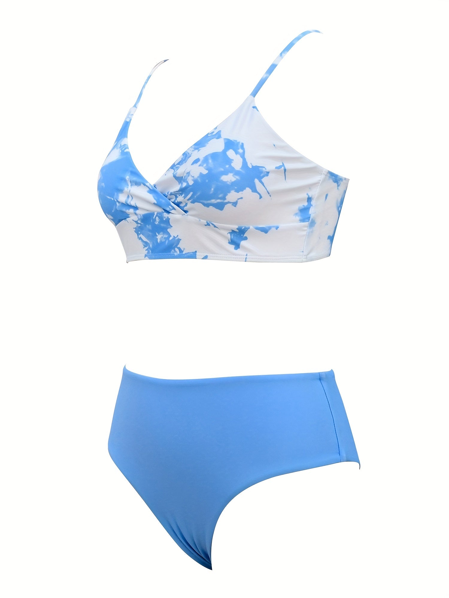 Coastal Flair V-Neck Bikini Set – Eye-Catching Random Print Two-Piece Chic Swimsuit with Spaghetti Straps High Cut Shorts and Ultra-Stretch Comfort – Women’s Summer Swimwear for Beach Days & Casual Poolside Vibes