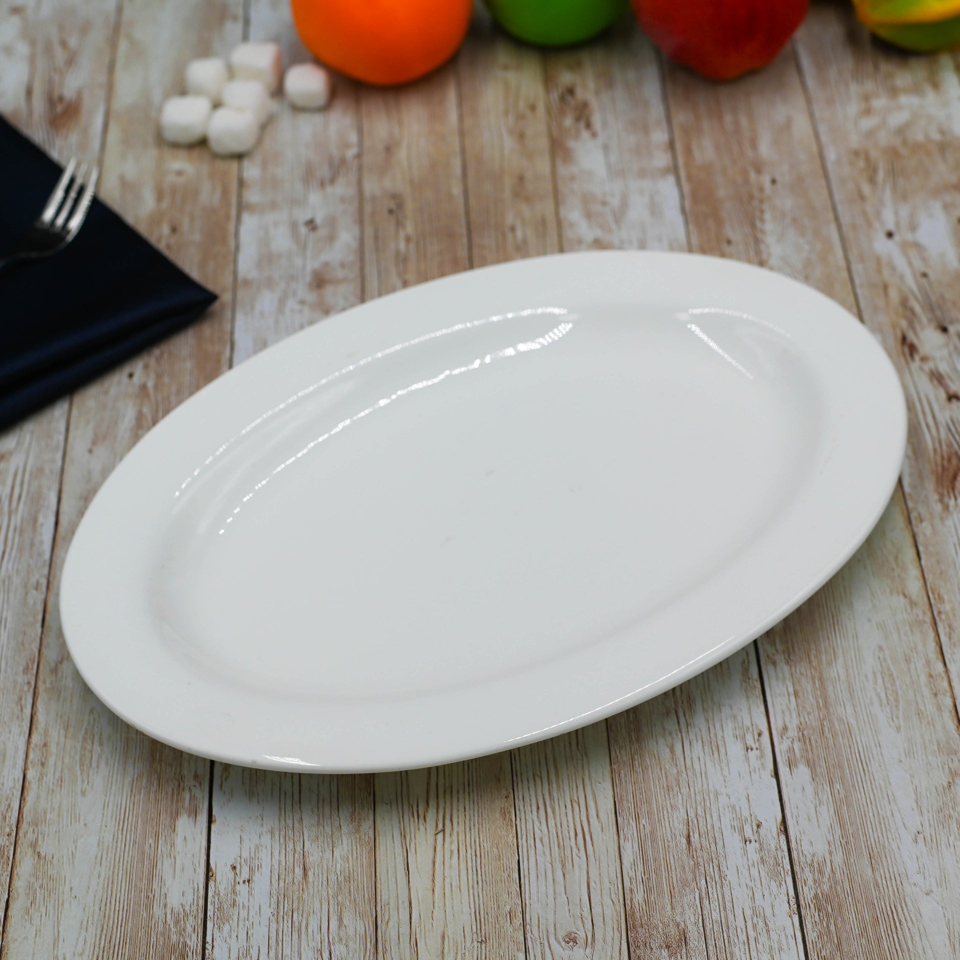 Set Of 3 Professional Rolled Rim White Oval Plate / Platter 12