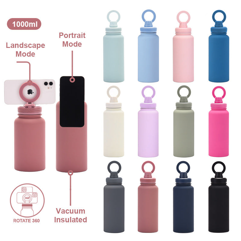 Magnetic Phone Holder Outdoor Large Capacity 1L Wide-Mouth Insulated Stainless Steel Sports Water Bottle