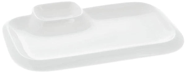 White Rectangular Plate With Sauce Compartment 10