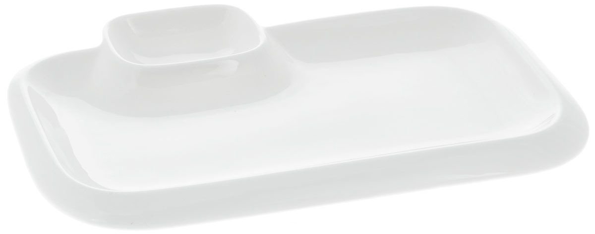 White Rectangular Plate With Sauce Compartment 10