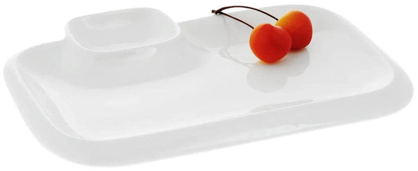 White Rectangular Plate With Sauce Compartment 10