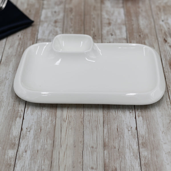 White Rectangular Plate With Sauce Compartment 10