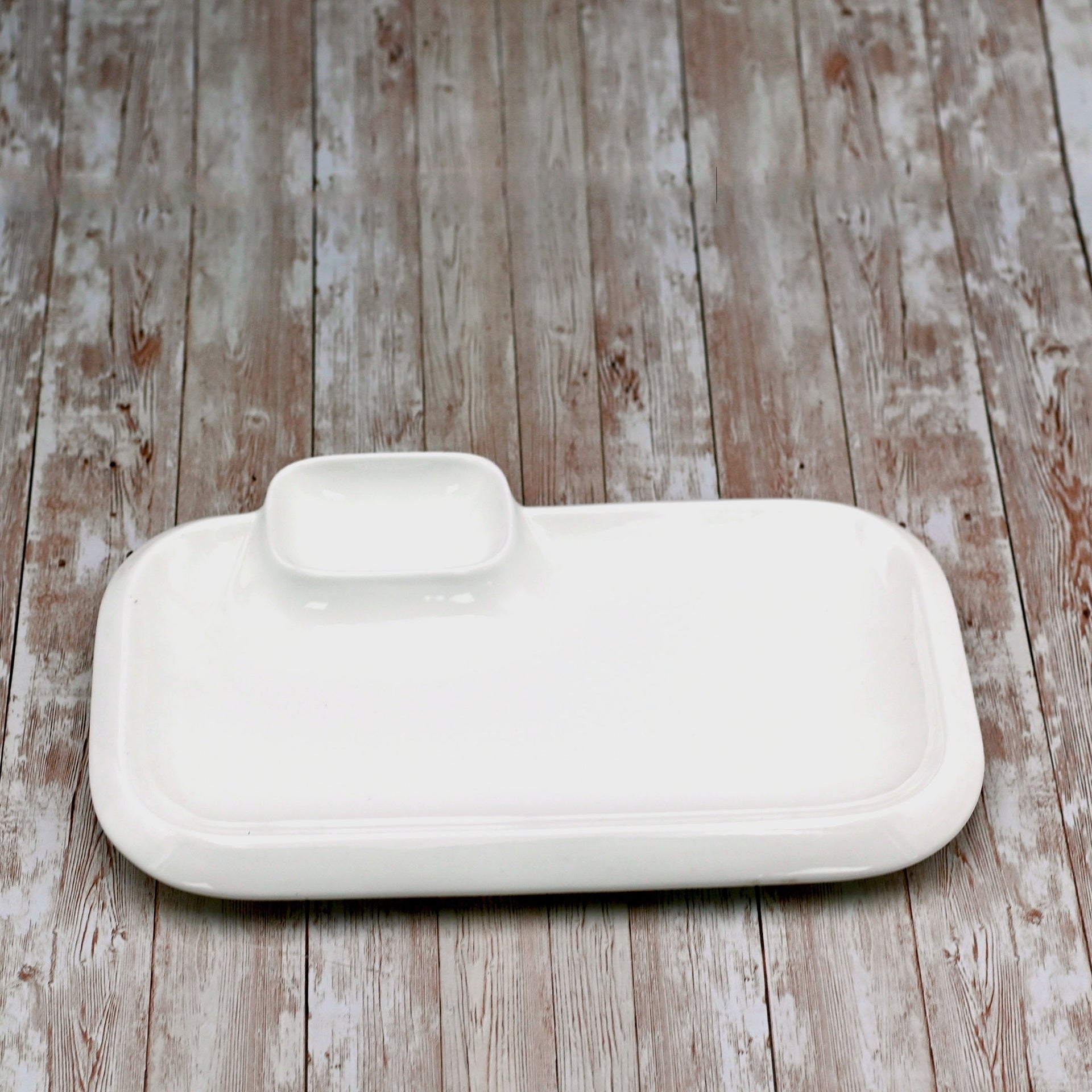White Rectangular Platter With Sauce Compartment 14