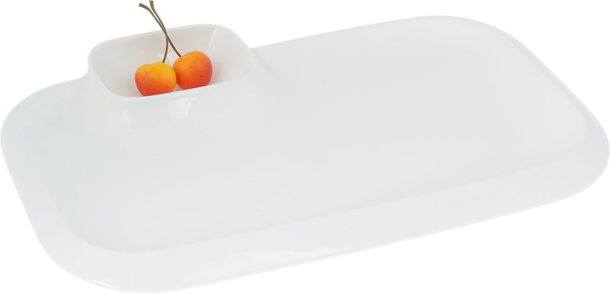 White Rectangular Platter With Sauce Compartment 14