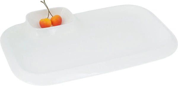 White Rectangular Platter With Sauce Compartment 14