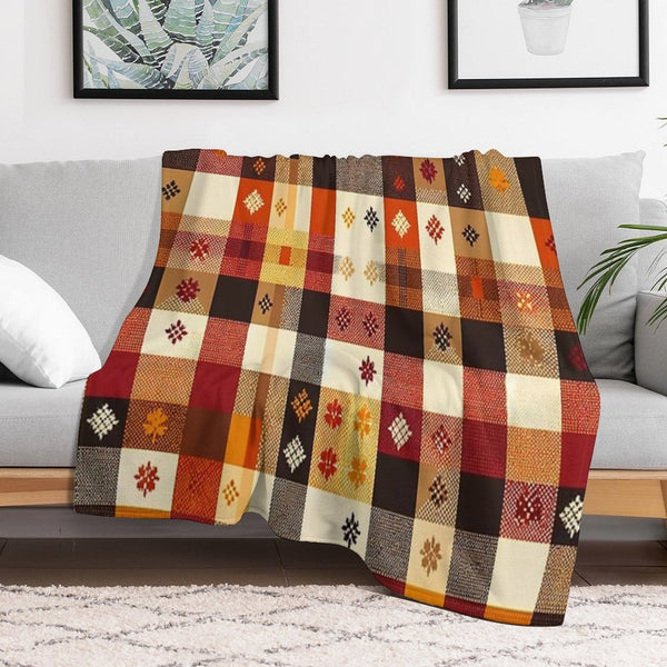 Autumn-Inspired Checkered Pattern Print Lightweight Throw Blanket