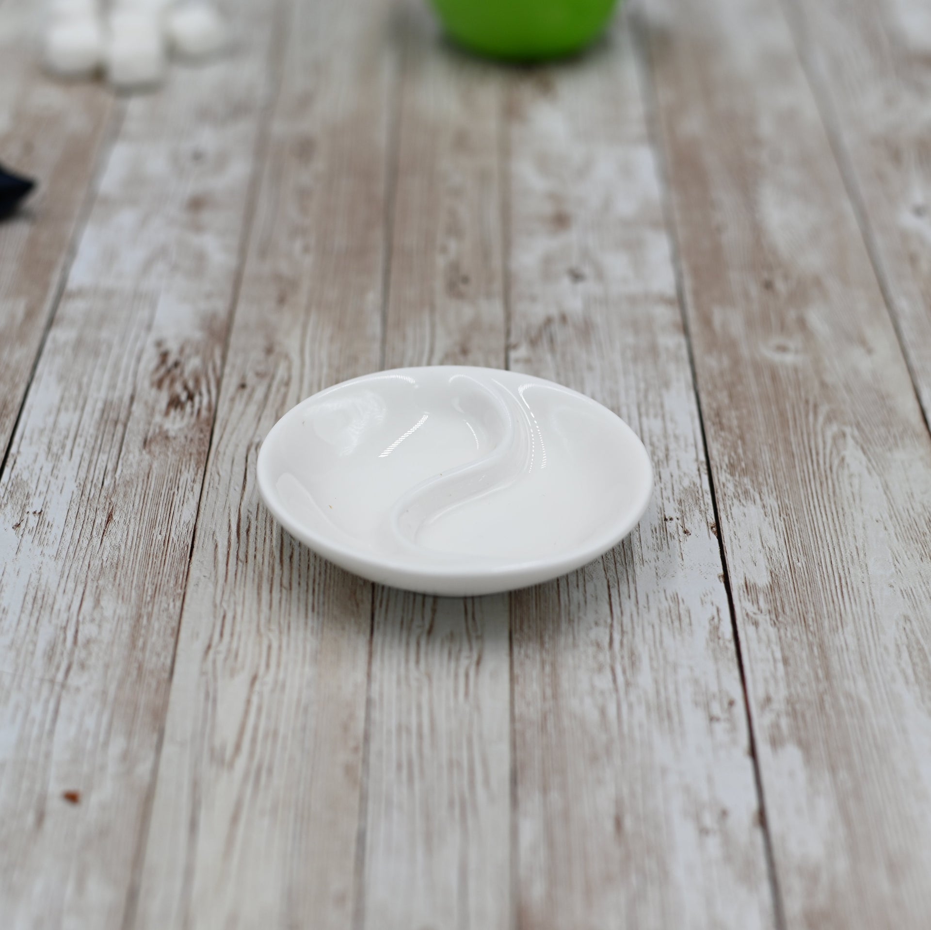 Round White Ying Yang Divided Soy Dish 3.5