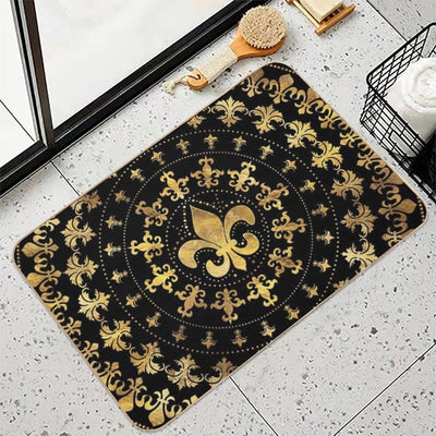 Fleur-de-lis - Circular Ornament - Gold And Black Bath Mat