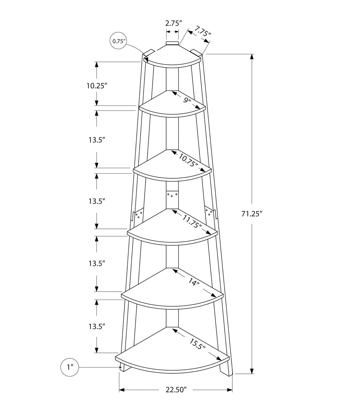 Corner 5 Tier Bookshelf - 72