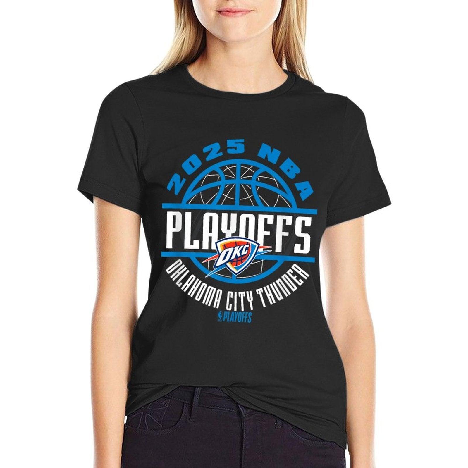 NBA Official Oklahoma City Thunder 2025 Playoffs Game Time  Ribbed Collar T-Shirt