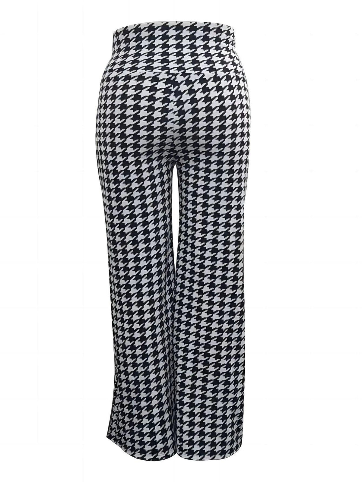 Plus Size Bird Check Comfortable Loose Women's Straight Leg Pants