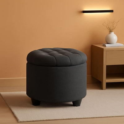 Dark Gray Round Ottoman 17InchesDiameter With Storage