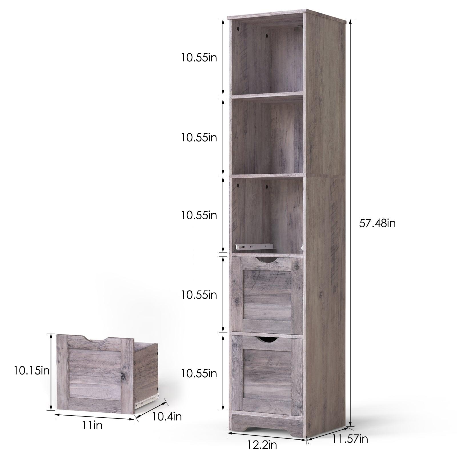 Bathroom Floor Cabinet with 3 Drawers 2 Shelves, Tall Narrow Bathroom Kitchen Pantry Storage Cabinet with Open Compartment Grey