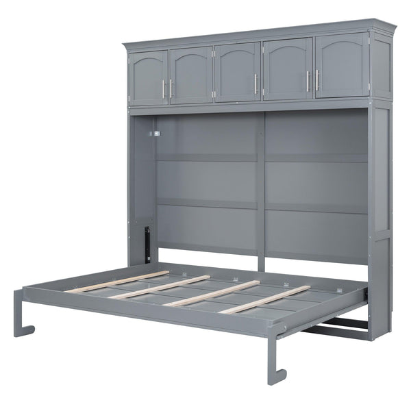 Full Size Murphy Bed Wall Bed with Top Cabinets,Gray