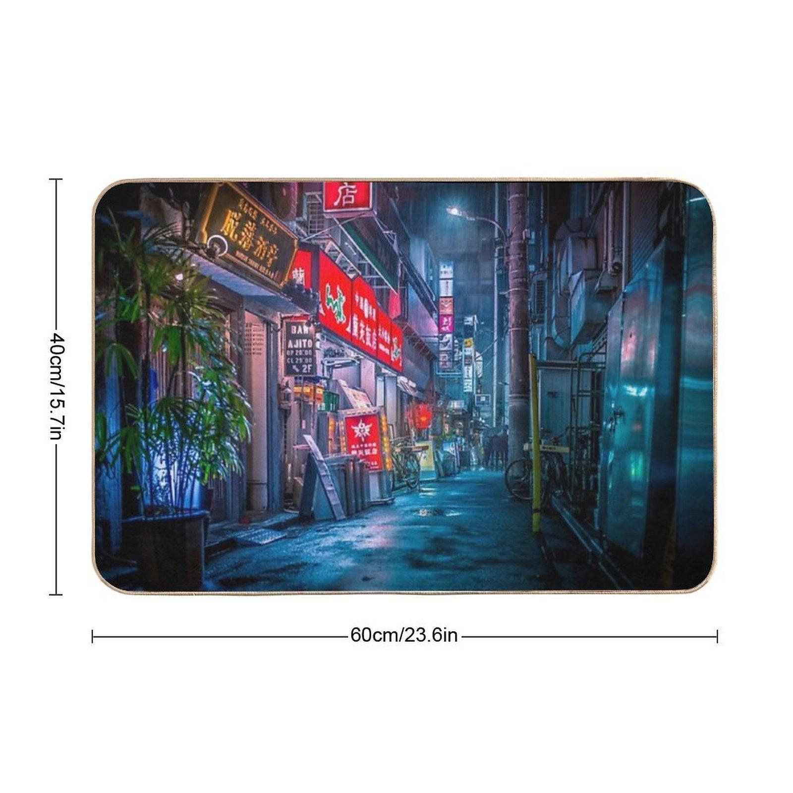 Heavy Rain Over Neo Tokyo Bath Mat
