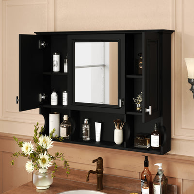 Wall Mounted Bathroom Medicine Cabinet with Mirror and Open Shelves, Modern