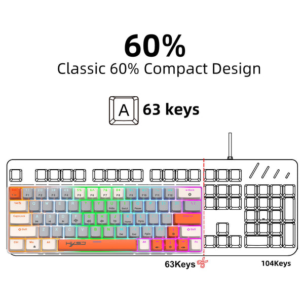 63 key portable 60% mechanical gaming keyboard RGB backlit compact mini gaming keyboard
