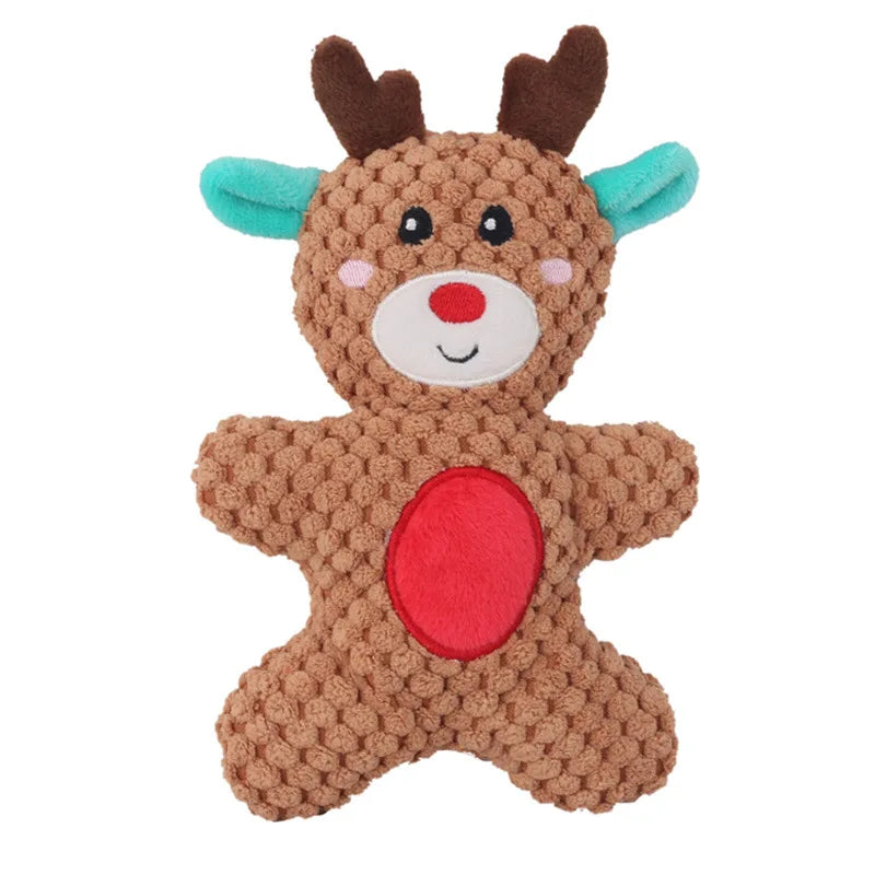 Xmas Pet Dog Plush Noise Chewing Toy Santa Elk Gingerbread Man Donut Cat Dog Christmas Series Cartoon Dog Toy Plush Squeak Toy