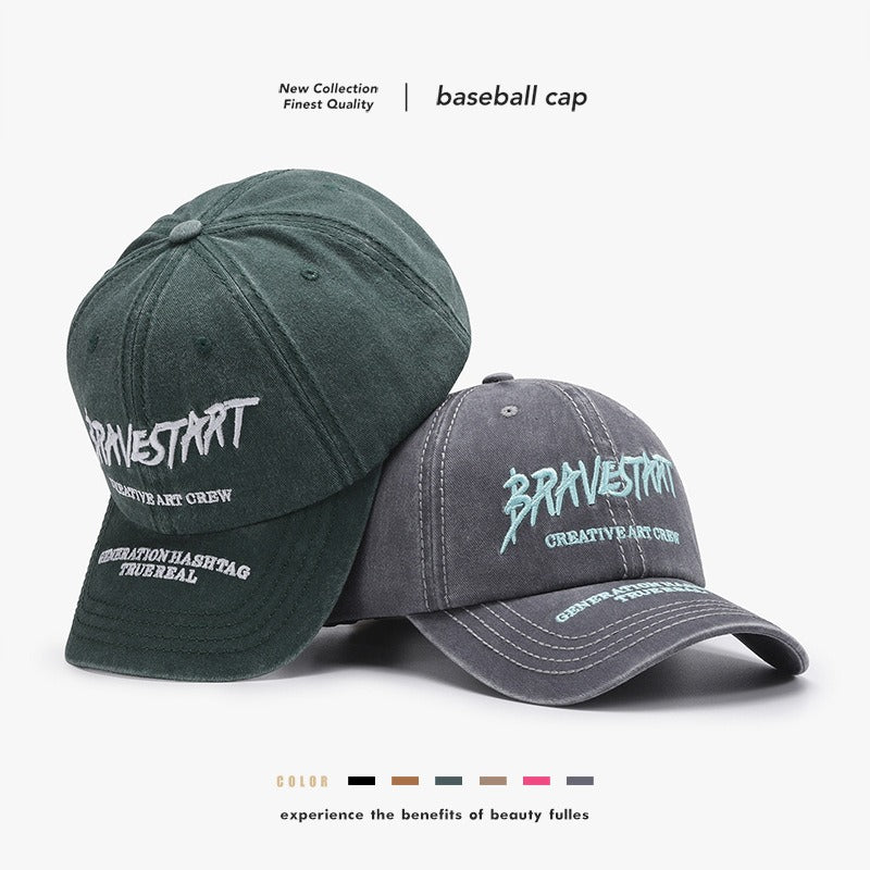 Fashionable Outdoor Versatile Curved Brim Letter Embroidery Men's Flat Tongue Hat Show Face Small Washed Women's Simple Baseball Hat Fashion