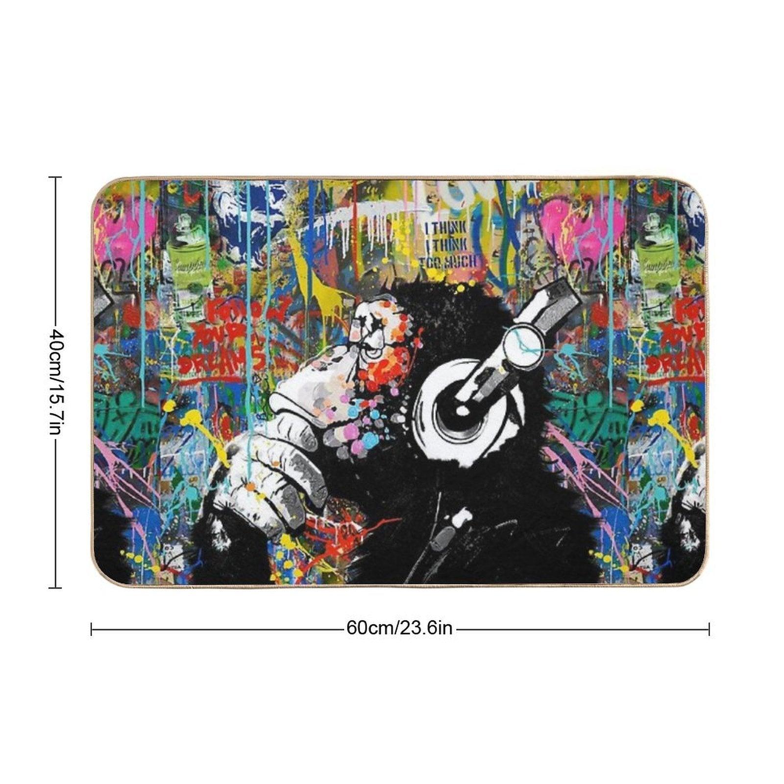 Monkey Thinker - Banksy Urban Contemporary Colorful Street Art -  DJ Chimp Bath Mat