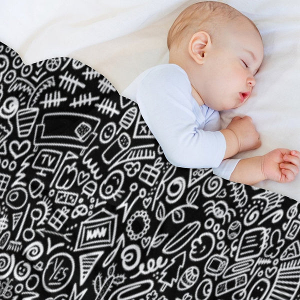 Hidden Images Doodle Art on Black Machine-washable Throw Blanket