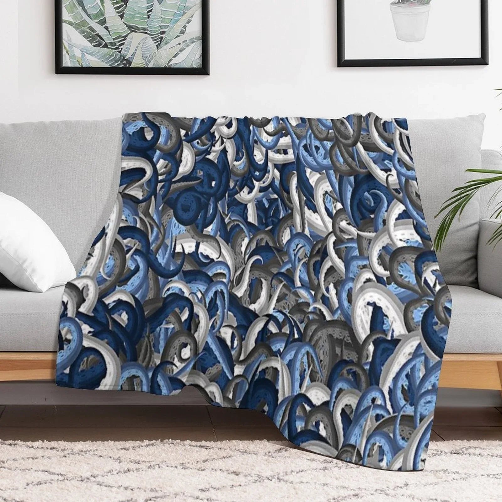 Blue Tentacles Camouflage Throw Blanket