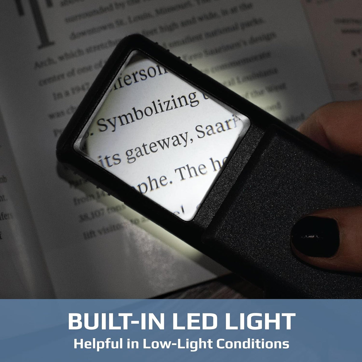 Compact 5X Magnifying Glass with Built-In LED Light & Protective Sleeve