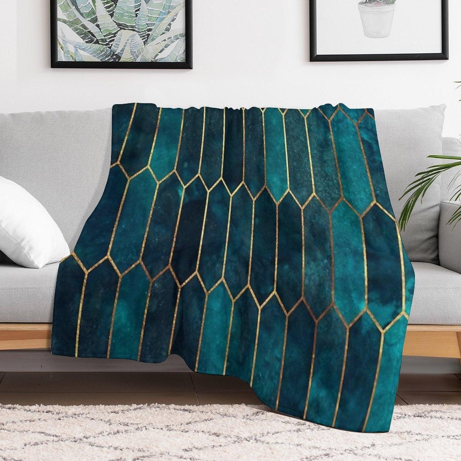 Deep Teal And Blue Gold  Pattern Throw Blanket