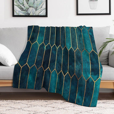 Deep Teal And Blue Gold  Pattern Throw Blanket