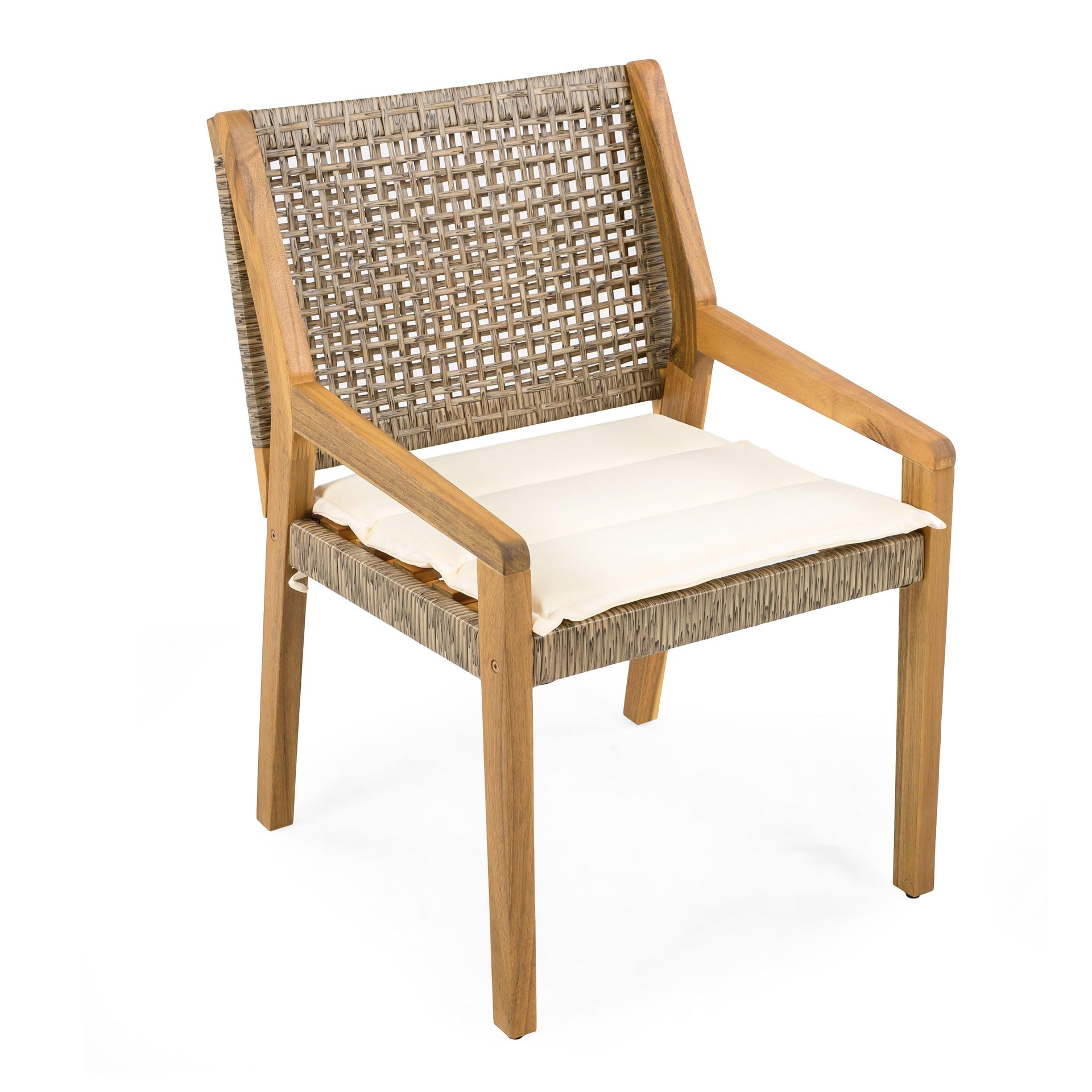 6 Outdoor Acacia Wood and Wicker Dining Chairs Set