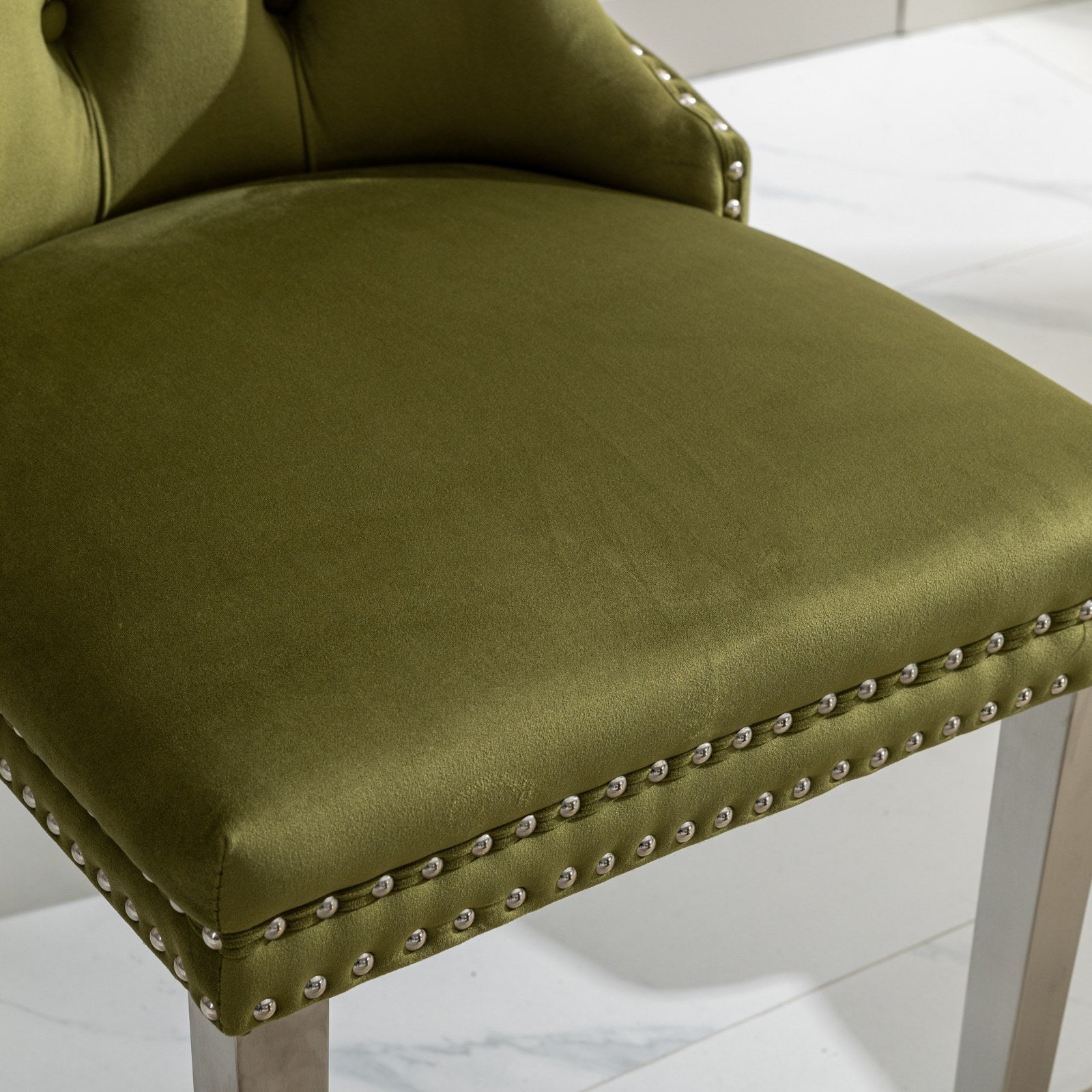 Nikki Collection Modern Tufted Solid Wood Velvet Upholstered Dining Chair with Chrome Legs