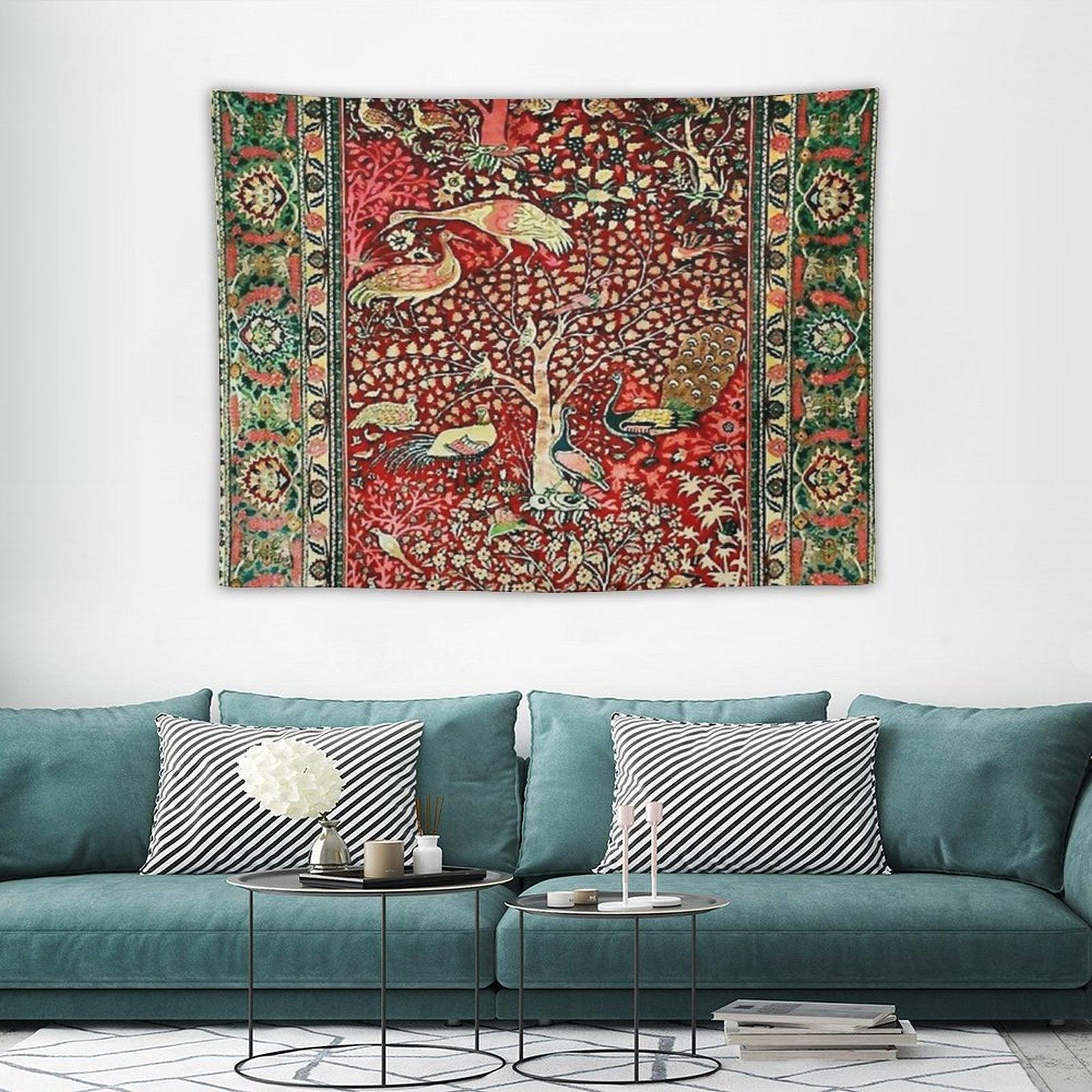 Antique Persian Rug Bird Tree Flowers Ca. 1600 Print Tapestry