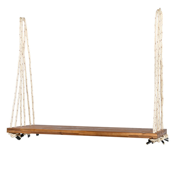 Patio Wooden Swing Chair Hanging Porch Swing Bench with Cushion & Pillows