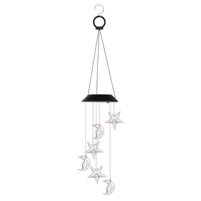 Solar Moon and Star Wind Chime 7 Color Changing Wind Chime for Outside IPX4 Waterproof Outdoor Garden Yard Decor