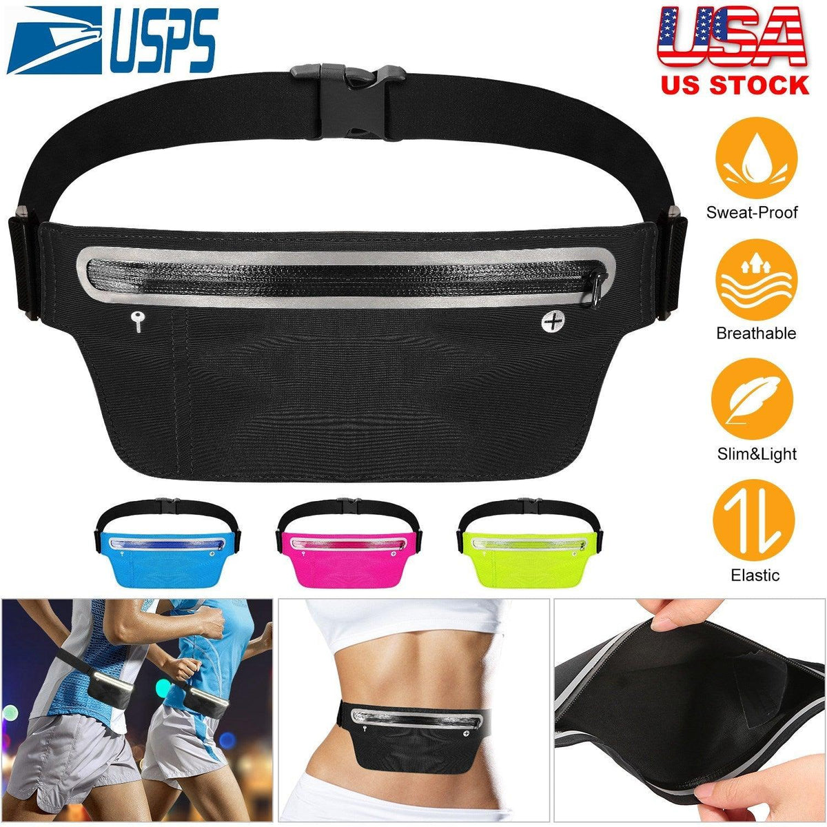 Unisex Sport Waist Pack Running Belt Bag Pouch Adjustable Bounce Free Sweat-Proof Lightweight Slim