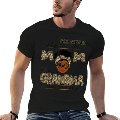God Gifted Me Two Titles Mom Grandma Melanin Leopard T-Shirt