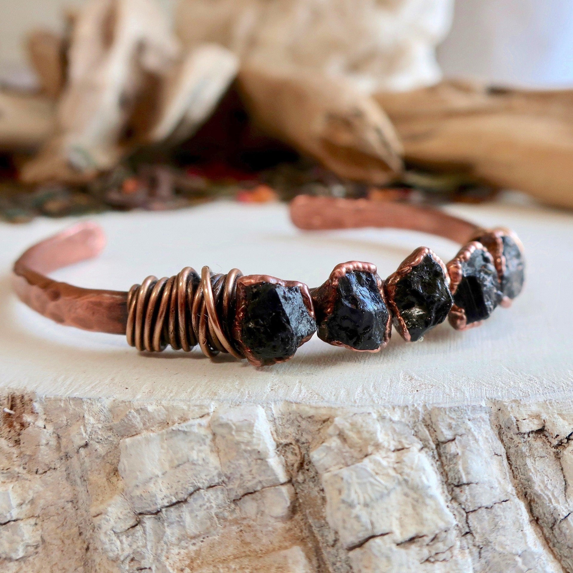 Copper Cuff With Black Tourmaline - I Am Protected | By Blackbird & Sage