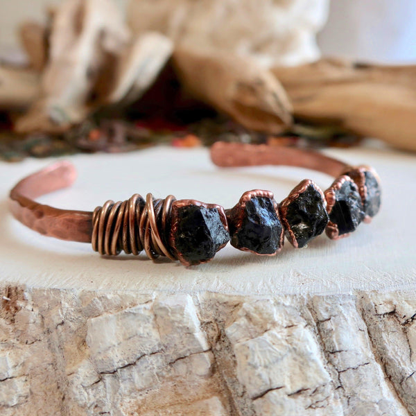 Copper Cuff With Black Tourmaline - I Am Protected | By Blackbird & Sage