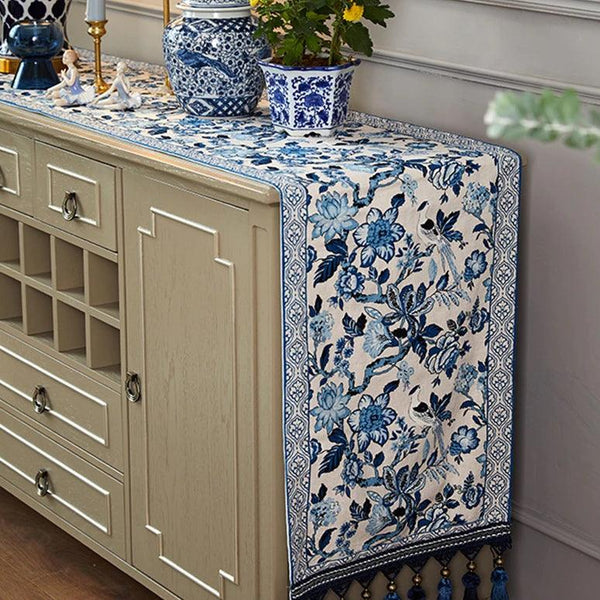The Indigo Current: Modern Blue & White Table Runner