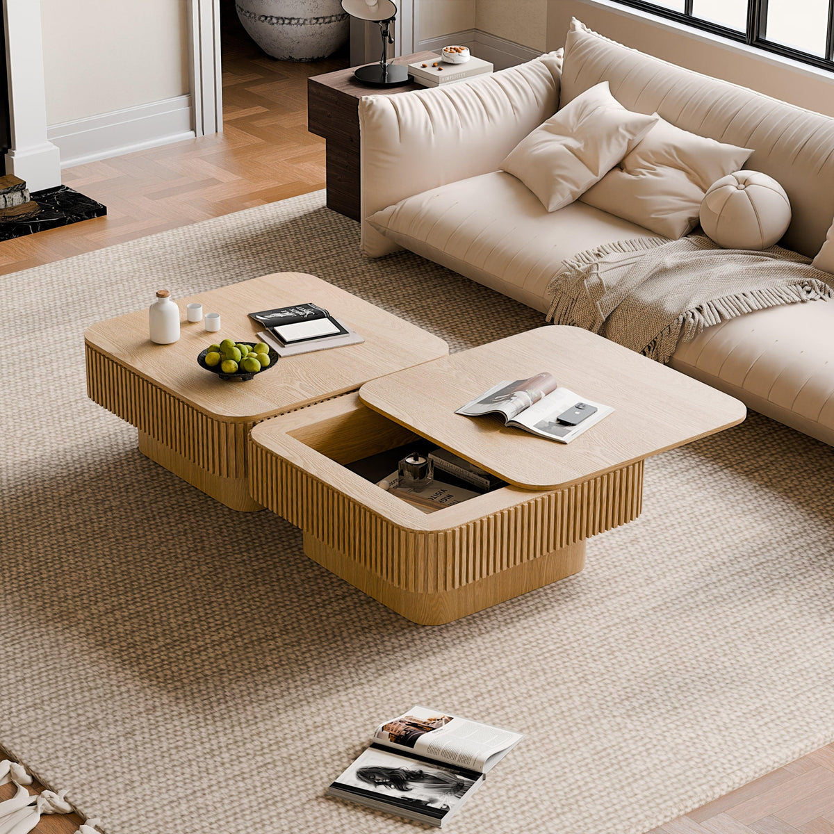 Modern Square Coffee Table with Hidden Storage