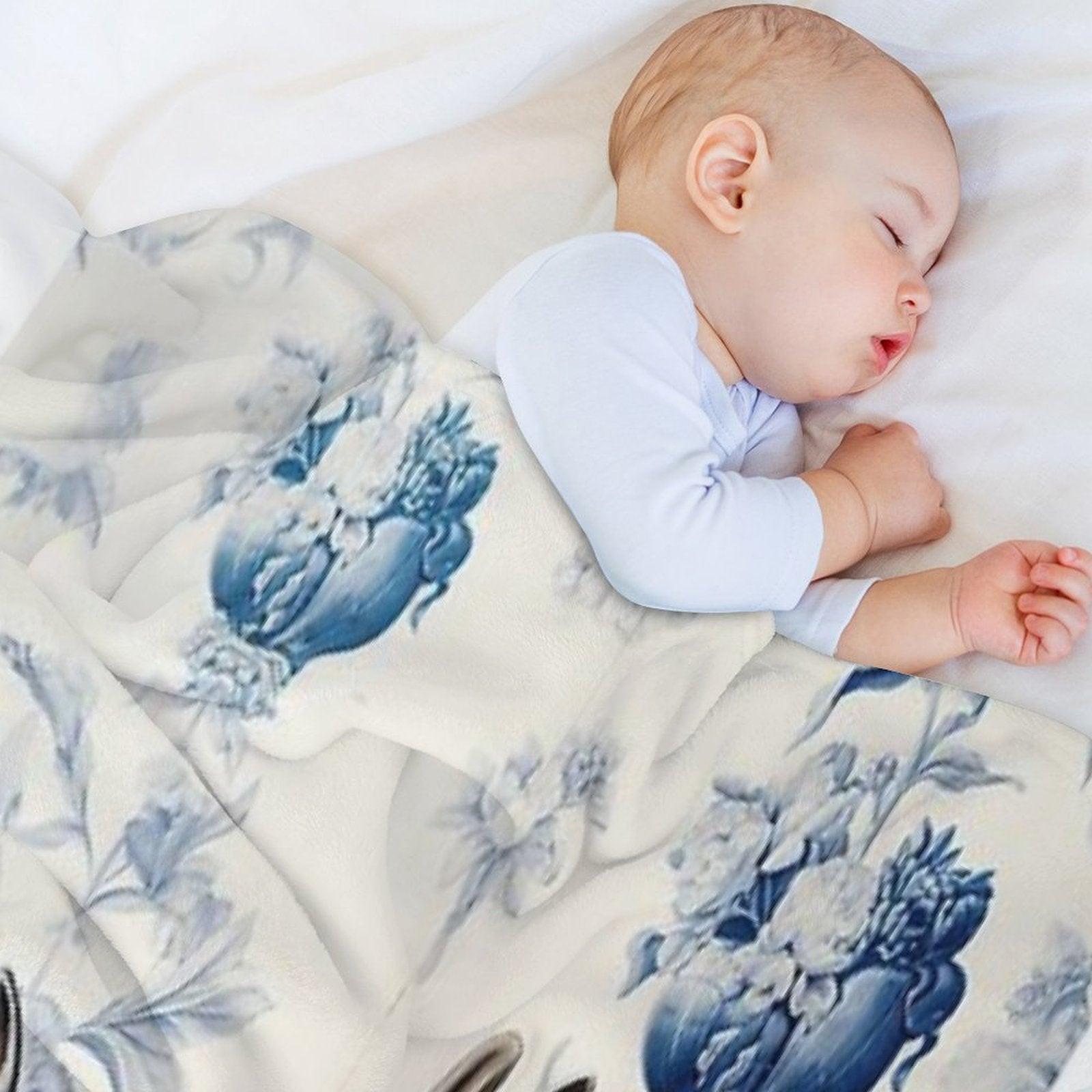 Toile De Jouy Blue Two Rabbits  Delft Blue  Floral And Animal Throw Blanket