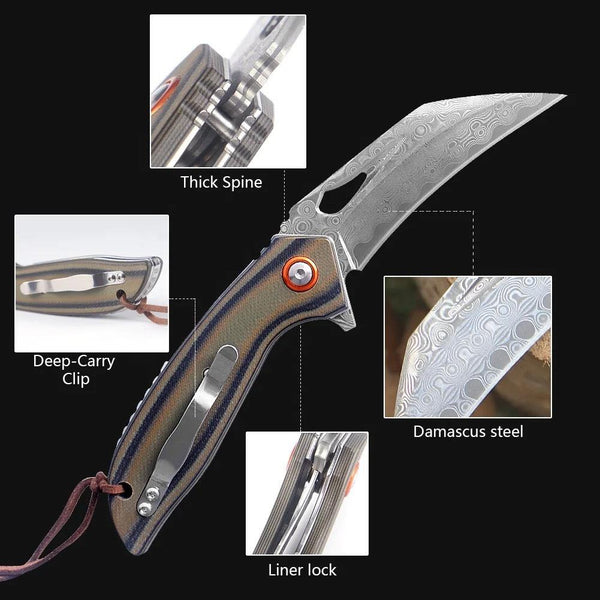 Scorpion Japanese Folding Pocket Knife with VG-10 Damascus Steel & G10 Handle
