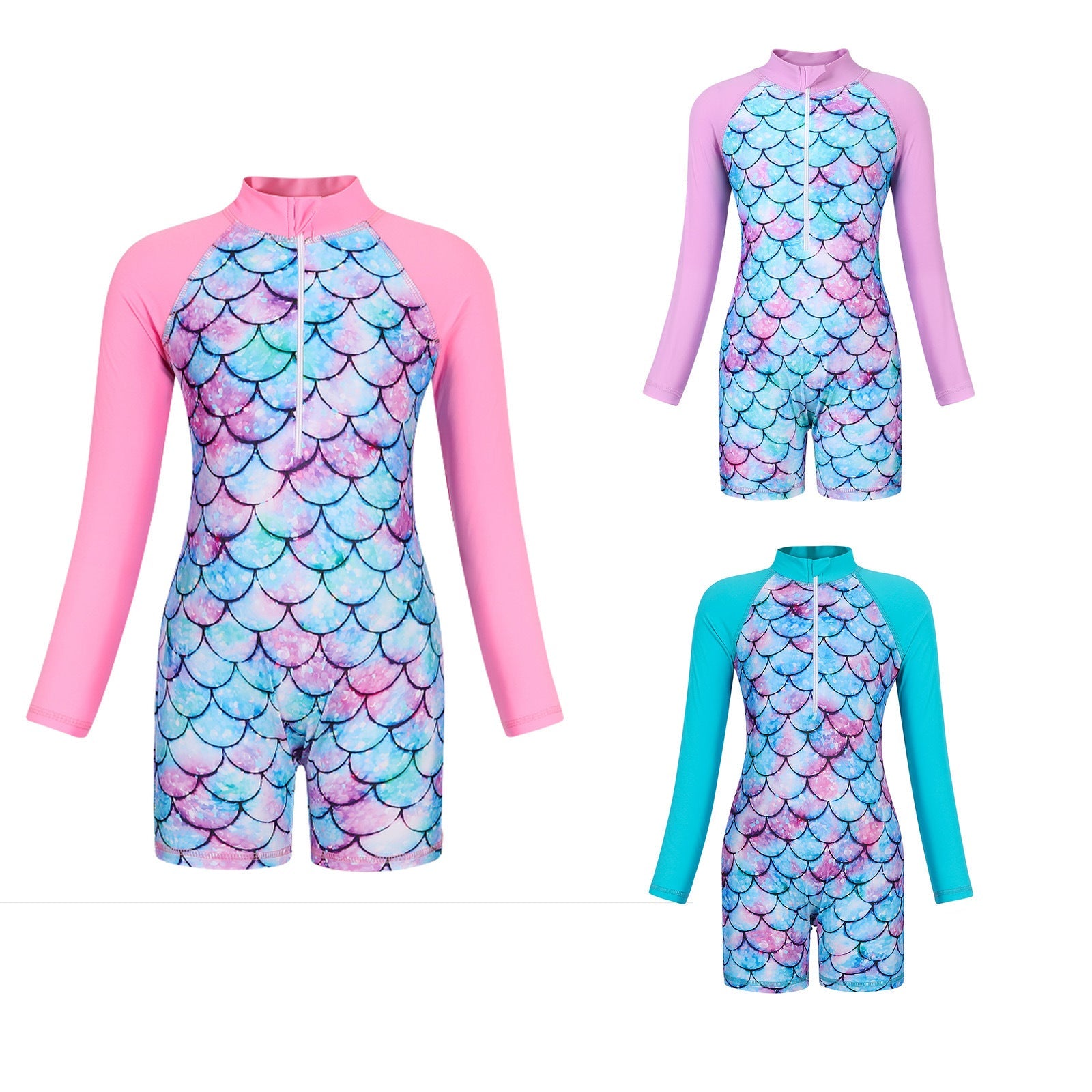 children's sun protection surfing suit girls' swimsuit long sleeved quick drying girls' one-piece mermaid swimsuit