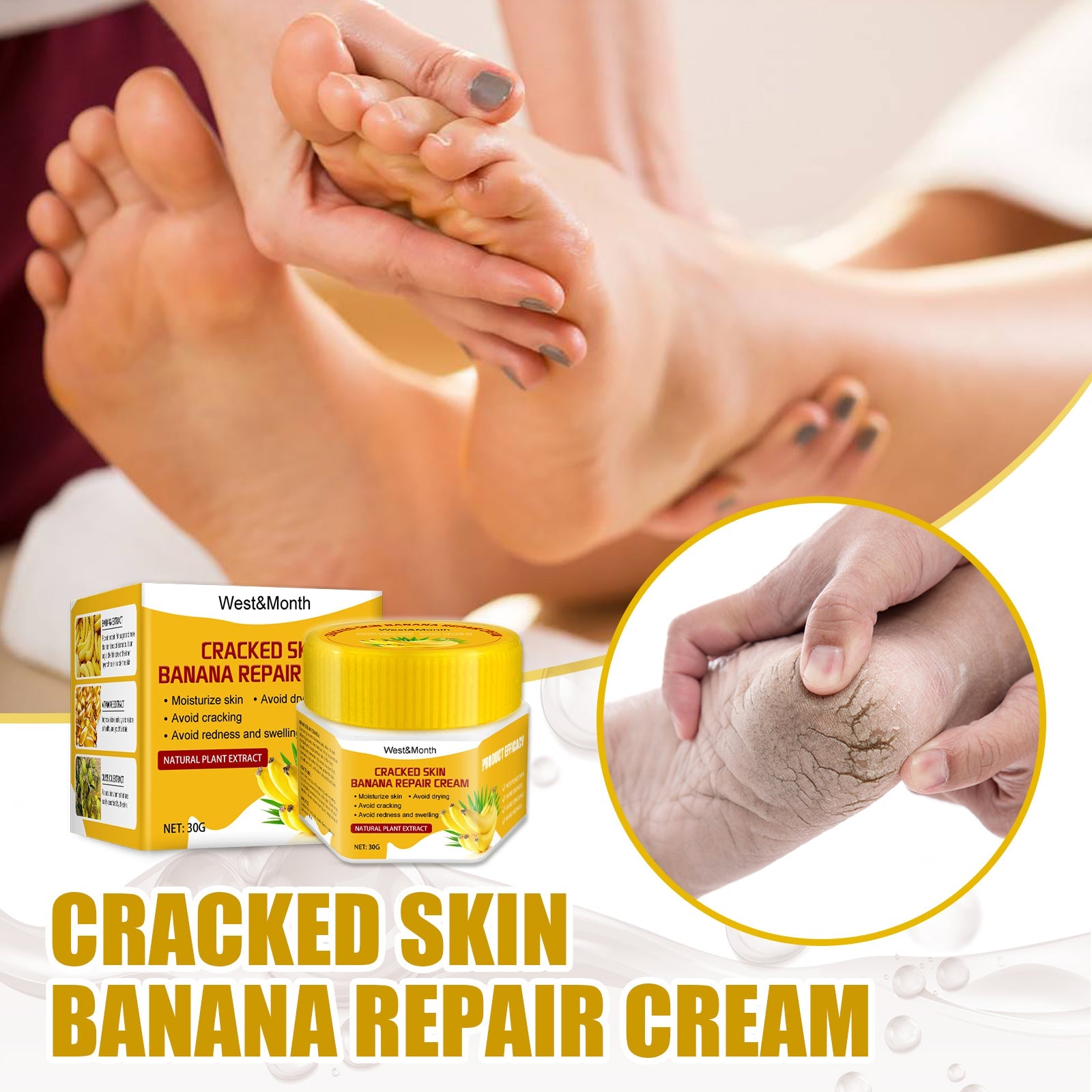 Cracked Skin Banana Repair Cream, Nourishing And Moisturizing Foot Repair Cream To Soften Exfoliation And Remove Dead Skin Calluses