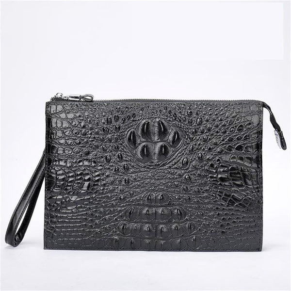 A4 Men's Genuine Leather Underarm Bag Zipper Cowhide Crocodile Pattern Men's Mobile Phone Bag