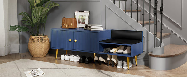 Modern Shoe Storage Bench with Hidden Storage and Upholstered Cushions for Bedside, Living Room and Entryway (Navy)