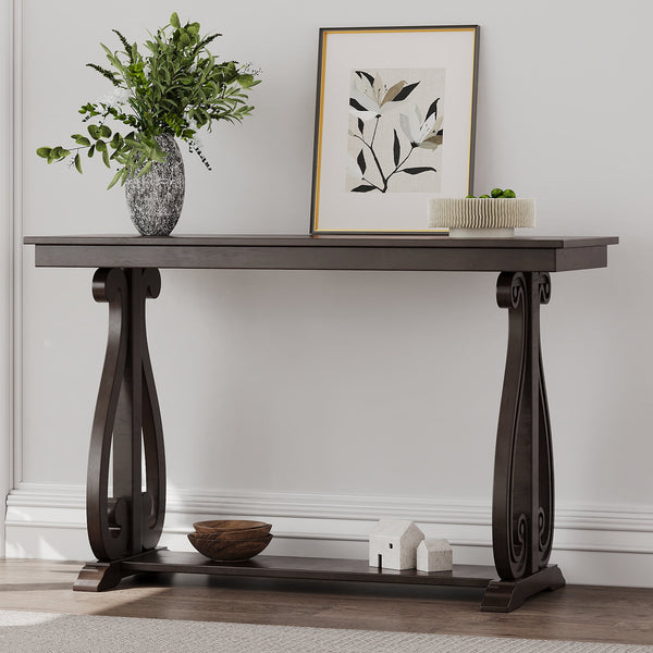 48-Inch Rustic Vintage Console Table --- Farmhouse Style Entryway Table with Open Shelf and Sturdy Construction  (Espresso)